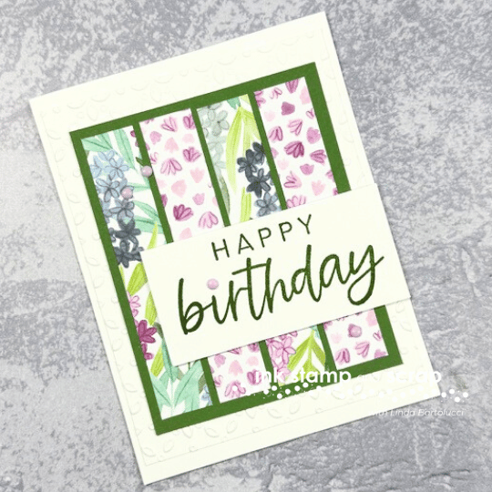 four-paper-scraps-happy-birthday-top four skinny vertical scraps card layout