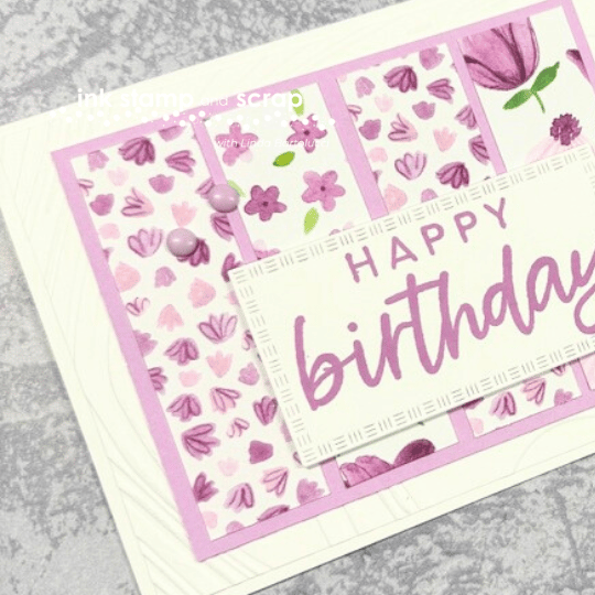 Detailed view of purple card made with tall card sketch