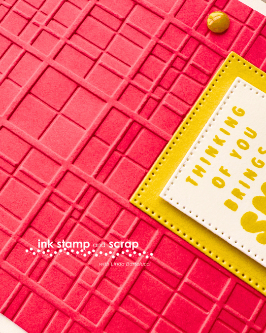 strawberry-plaid-square-close close up of embossing folder used on Strawberry Slush card stock