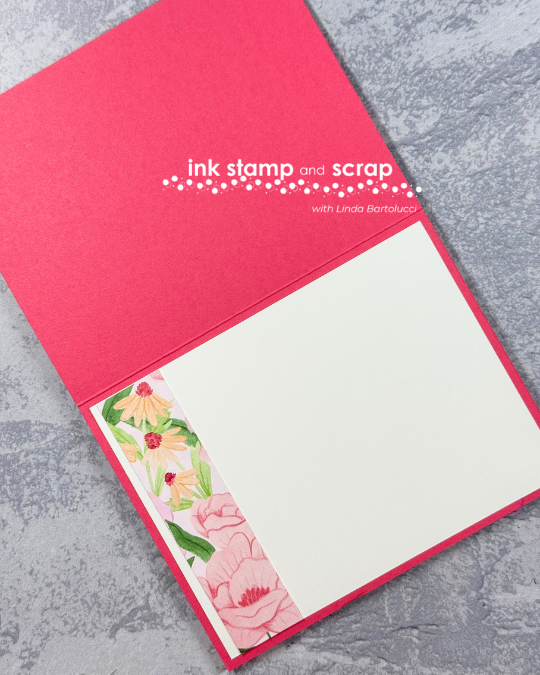 inside of pink best wishes card with papers using sketch 11