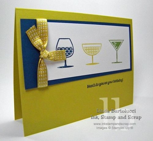 happy hour, birthday card, stampin up, satin ribbon